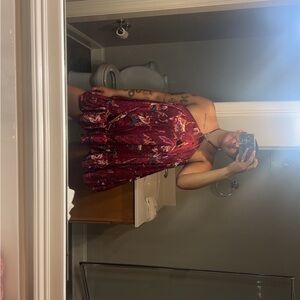 SHEIN Burgundy Floral Halter Dress